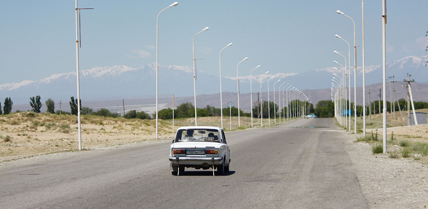A car drives back into Kazakhstan from the Khorgos International Center of Boundary Cooperation